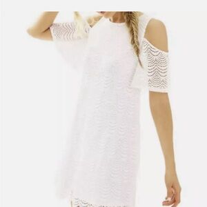 New Lilly Pulitzer Somerset white lace lined cold shoulder dress. Size small